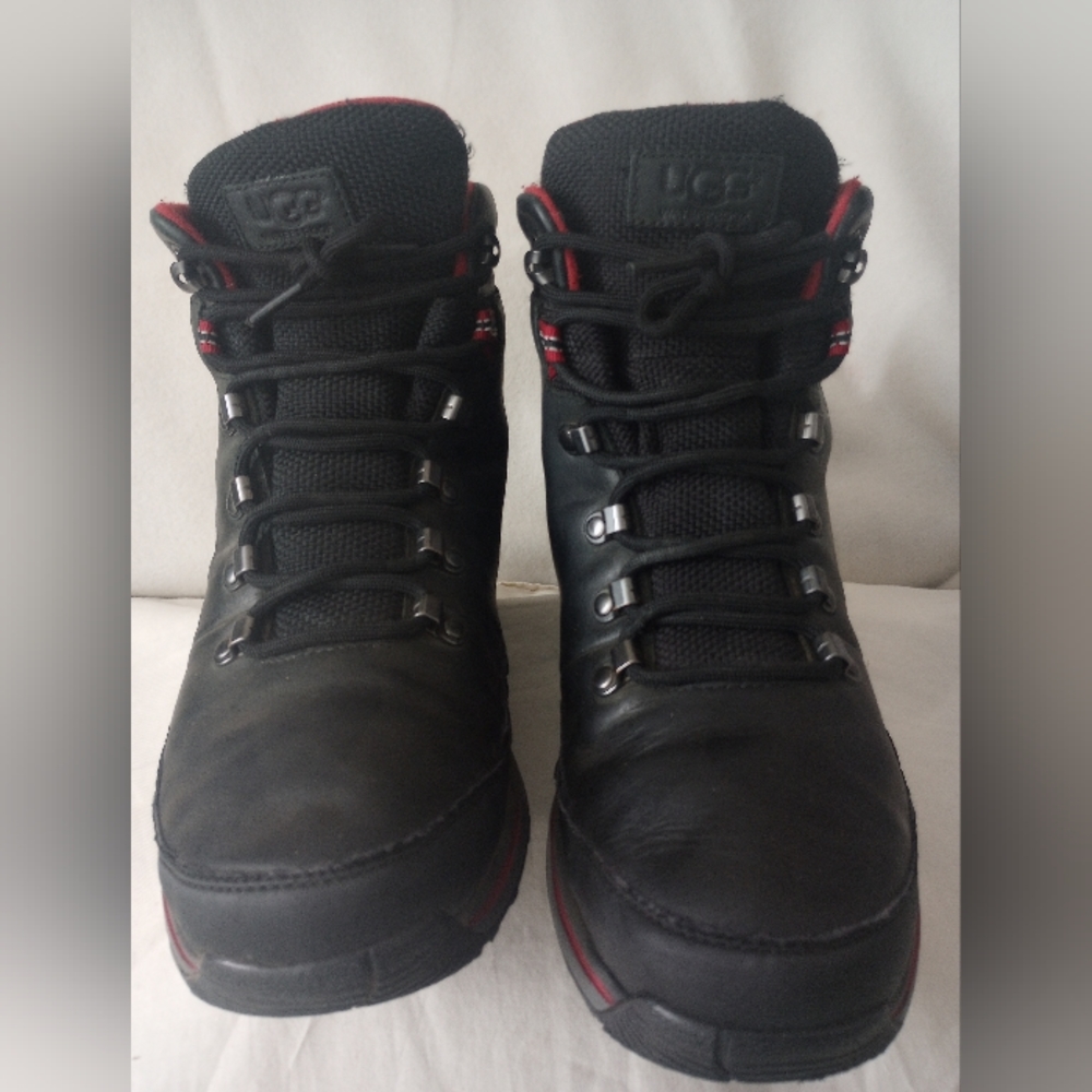 Ugg Ellison Waterproof Shearling Lined Warm Black Leather Boots Mens Size 10